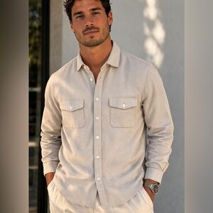 Reiss Light Beige Casual Button-Down Shirtsize M